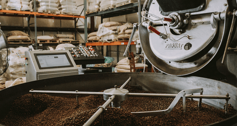 Coffee roaster at Lucky Goat Coffee Co.